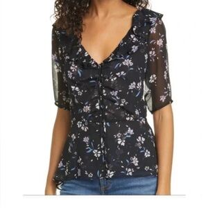 Veronica Beard small 4 Ayia top shirt floral black silk